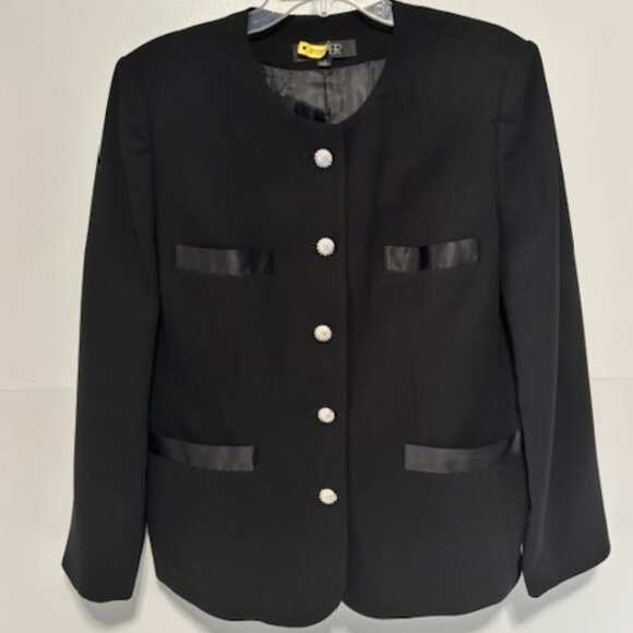 Kasper Formal Black Jacket 18 Tailored Classic Silver Metallic Buttons Classic - Picture 1 of 9